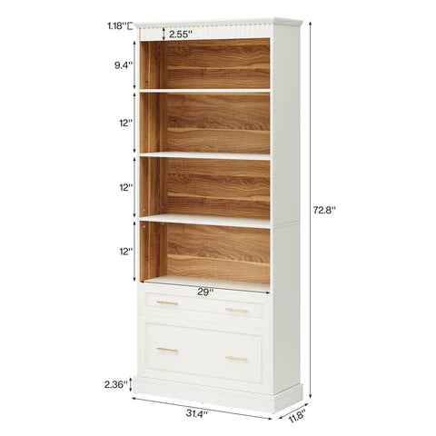 Sions FreeStanding 5-Shelf Bookcase Display Shelf Bookcase with Drawers