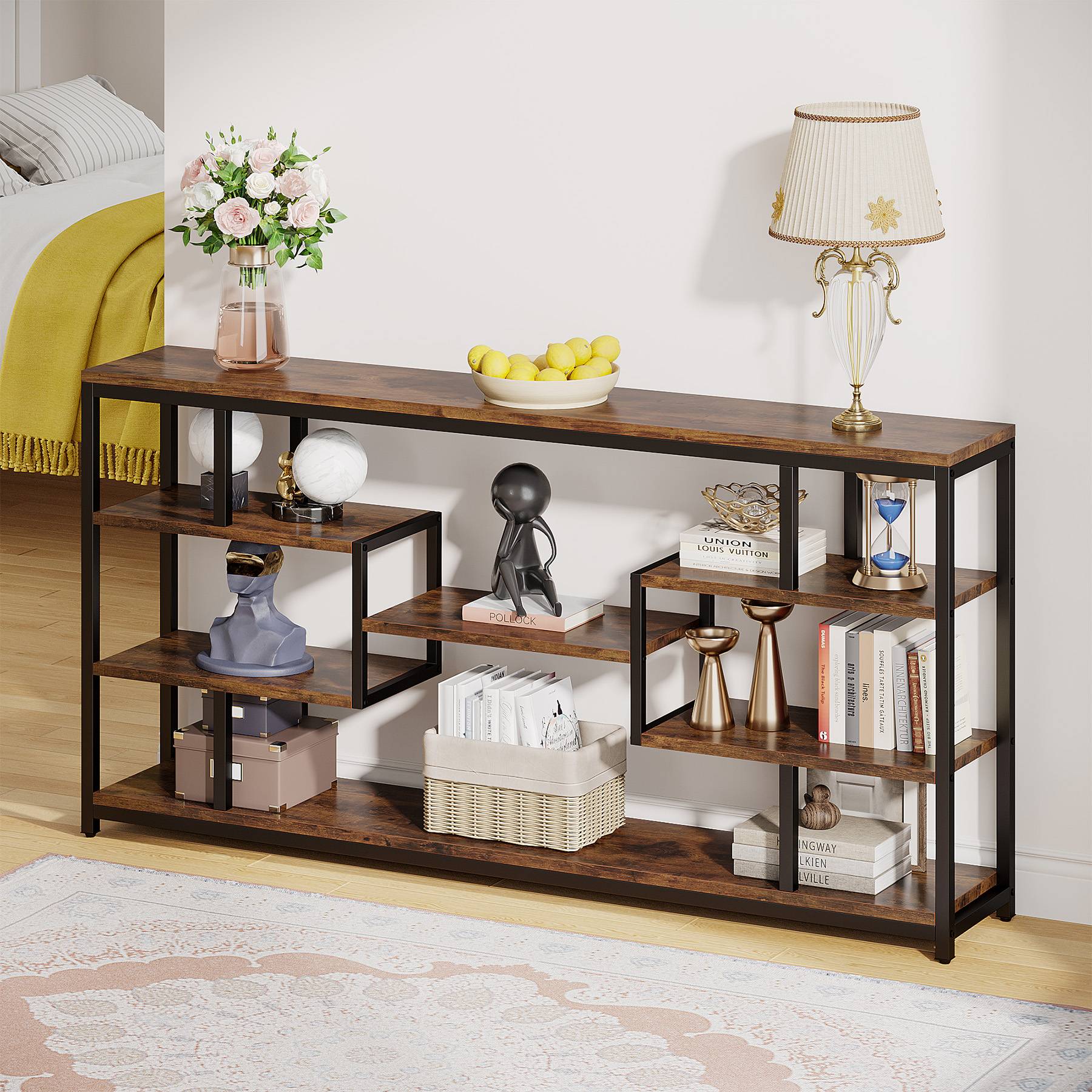 Cyber Narrow Sofa Entryway Table with Open Storage Shelves Console Table