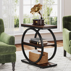 Circi Living Lounge Industrial Sofa Side Table with Round Metal Frame