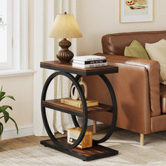 Circi Living Lounge Industrial Sofa Side Table with Round Metal Frame