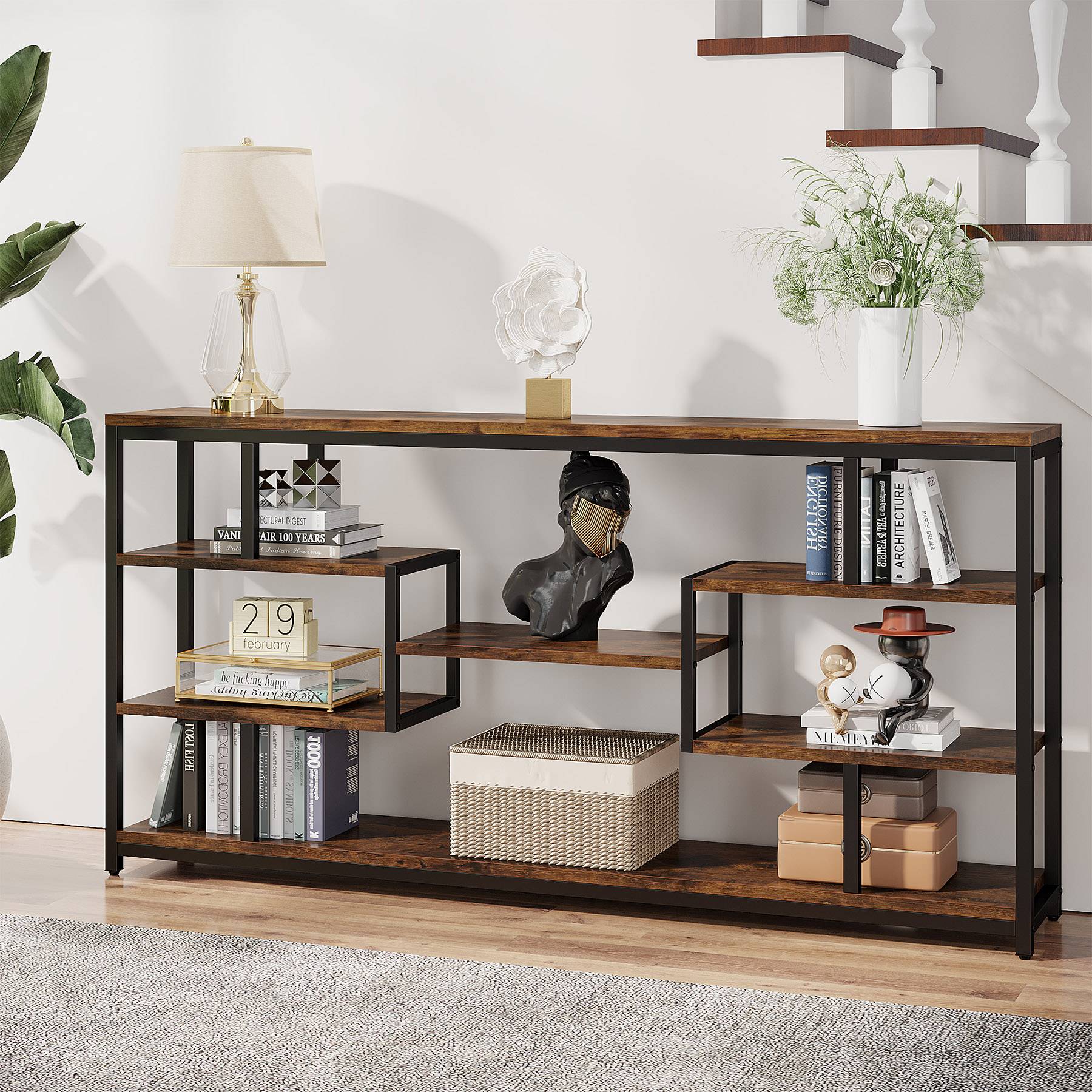 Cyber Narrow Sofa Entryway Table with Open Storage Shelves Console Table