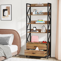 Tomers Living Lounge Bookcase Organizer Rack with 2 Drawers