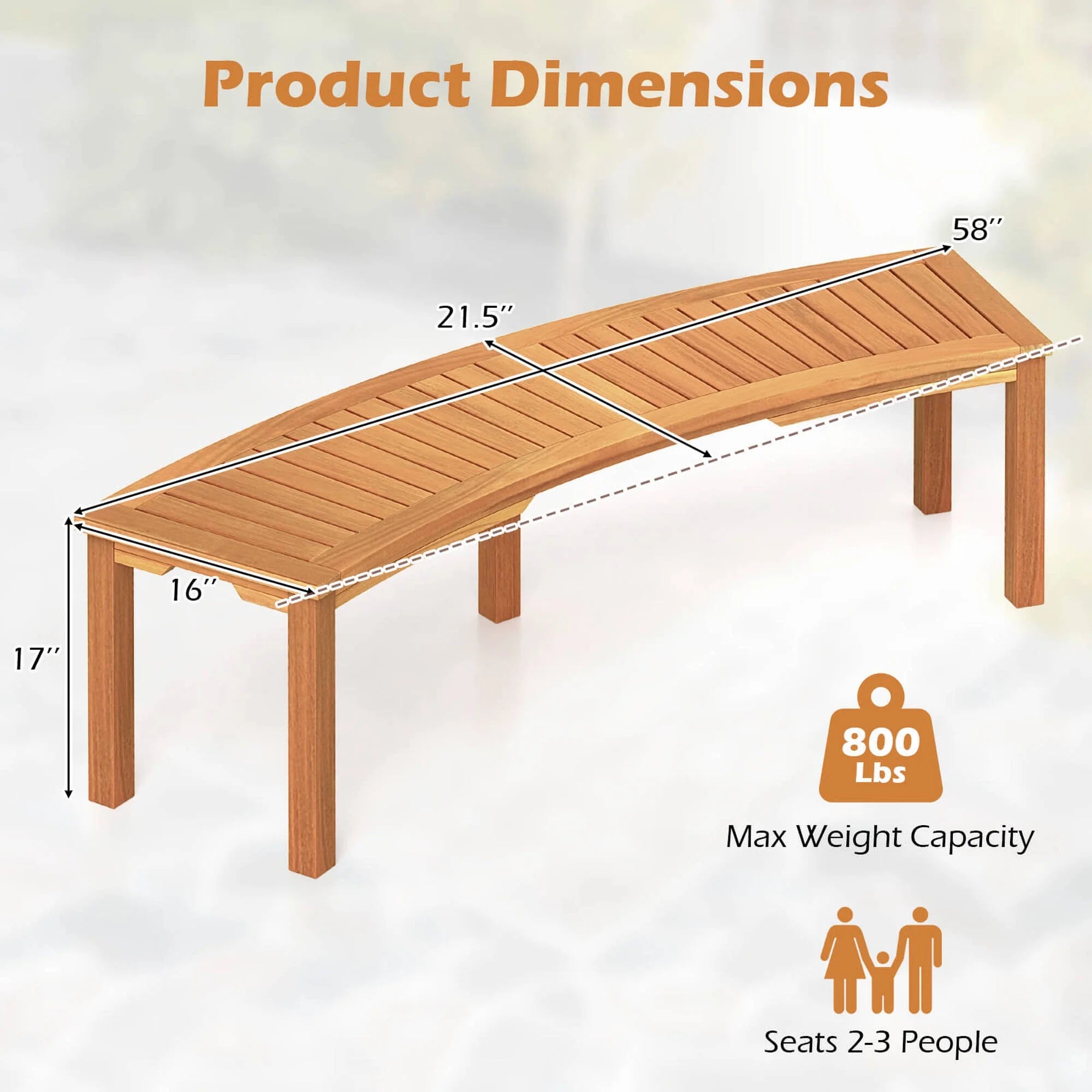 Curaiza Outdoor Curved with Slatted Seat Solid Bench