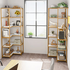 Powded 6-Shelf Corner Bookcase Organizer Rack