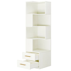 Minato L-Shaped Bookshelf, Corner Bookcase With 5-Tier Shelf And 2 Drawers