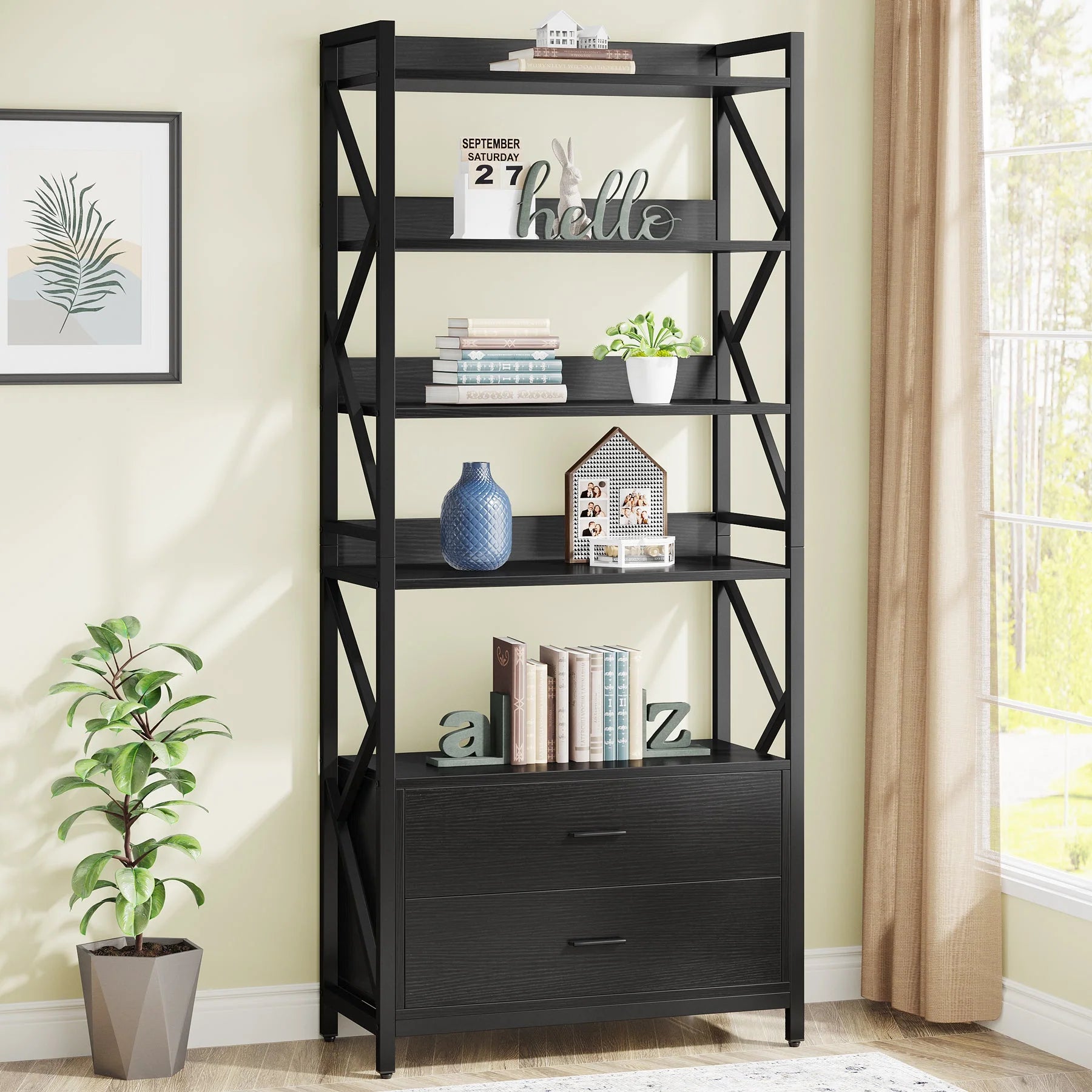 Tomers Living Lounge Bookcase Organizer Rack with 2 Drawers