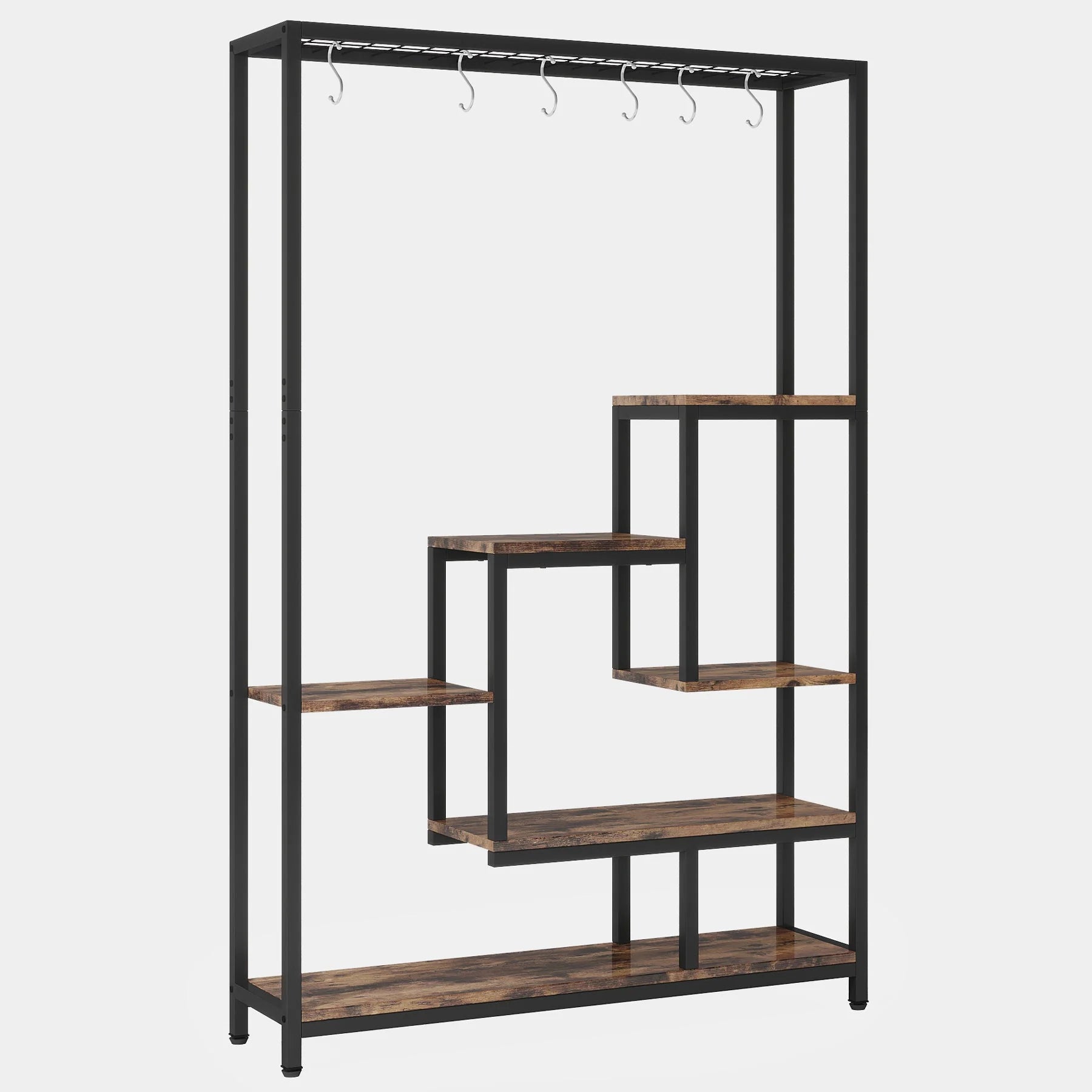 Toluta Bonsai Shelf with 6 S Hanging Hooks Bookcase Planter Rack Decor