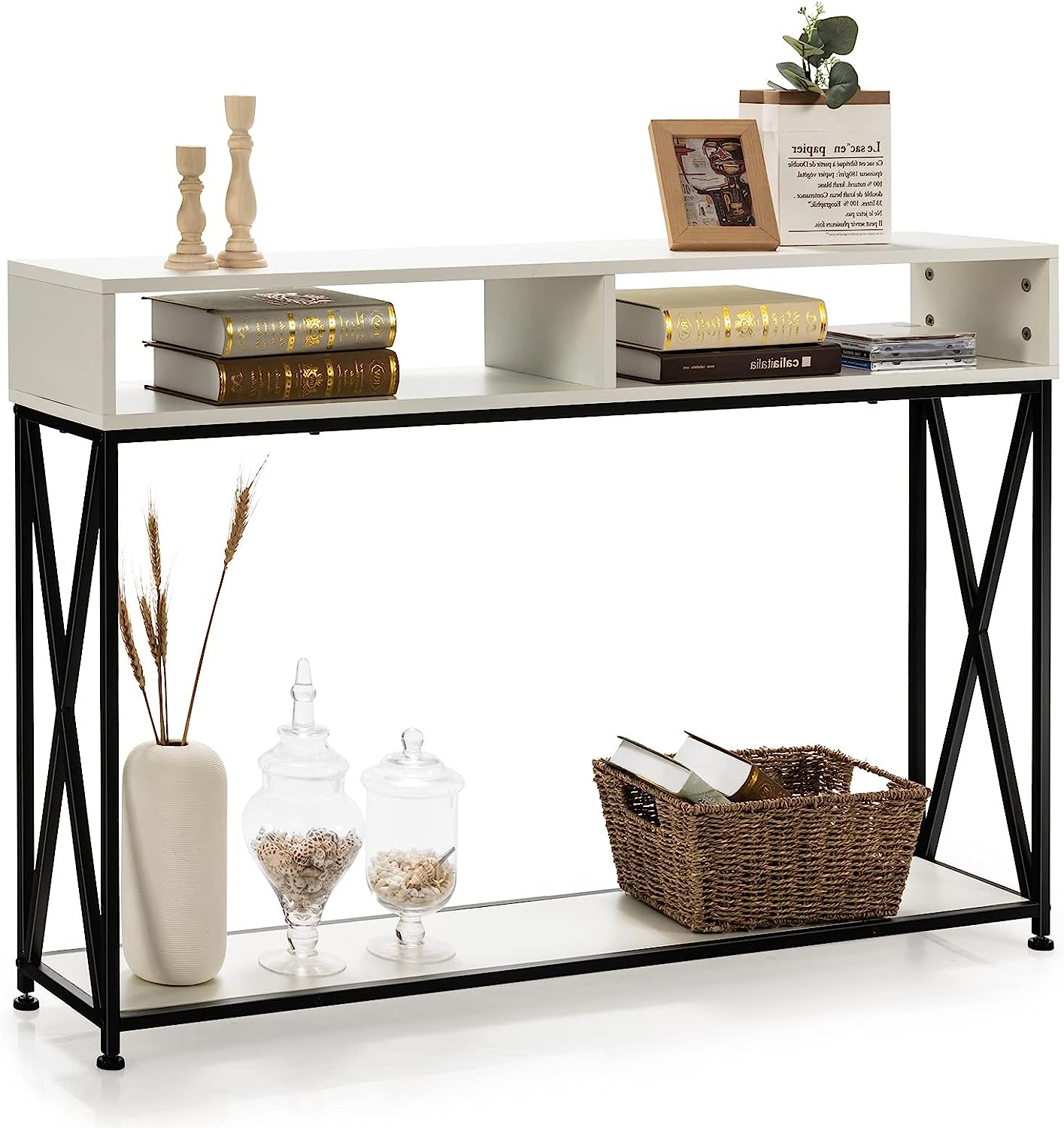 3-Tier Console Table Wood Sofa Table with Open Shelf - waseeh.com