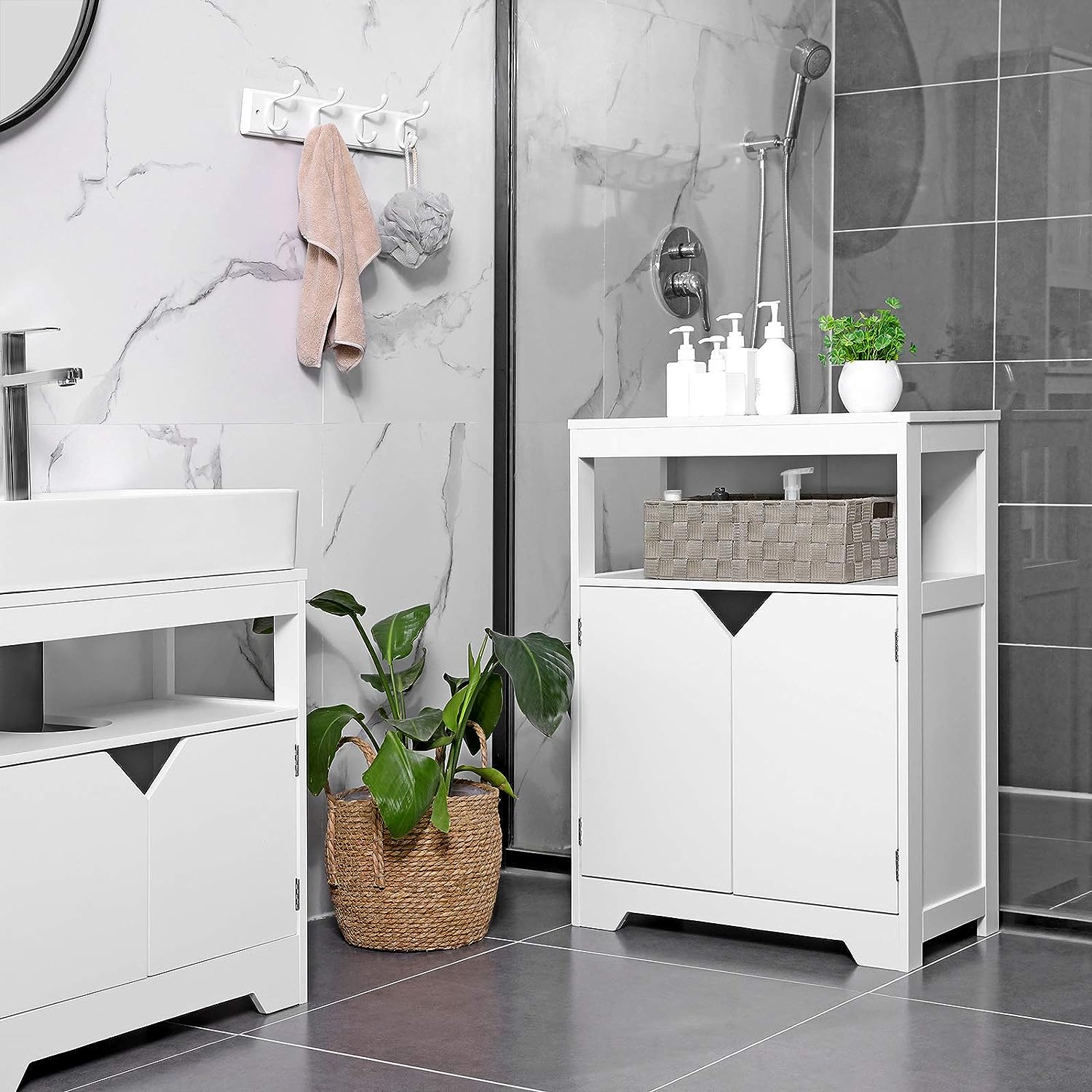 Merax Toilet Storage Shelf with Adjustable Shelves and Shutter