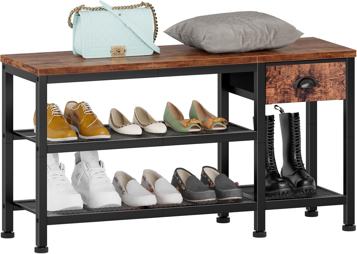 Furnulem 3-Tier Shoe Rack Indoor Organizer Drawer Bench