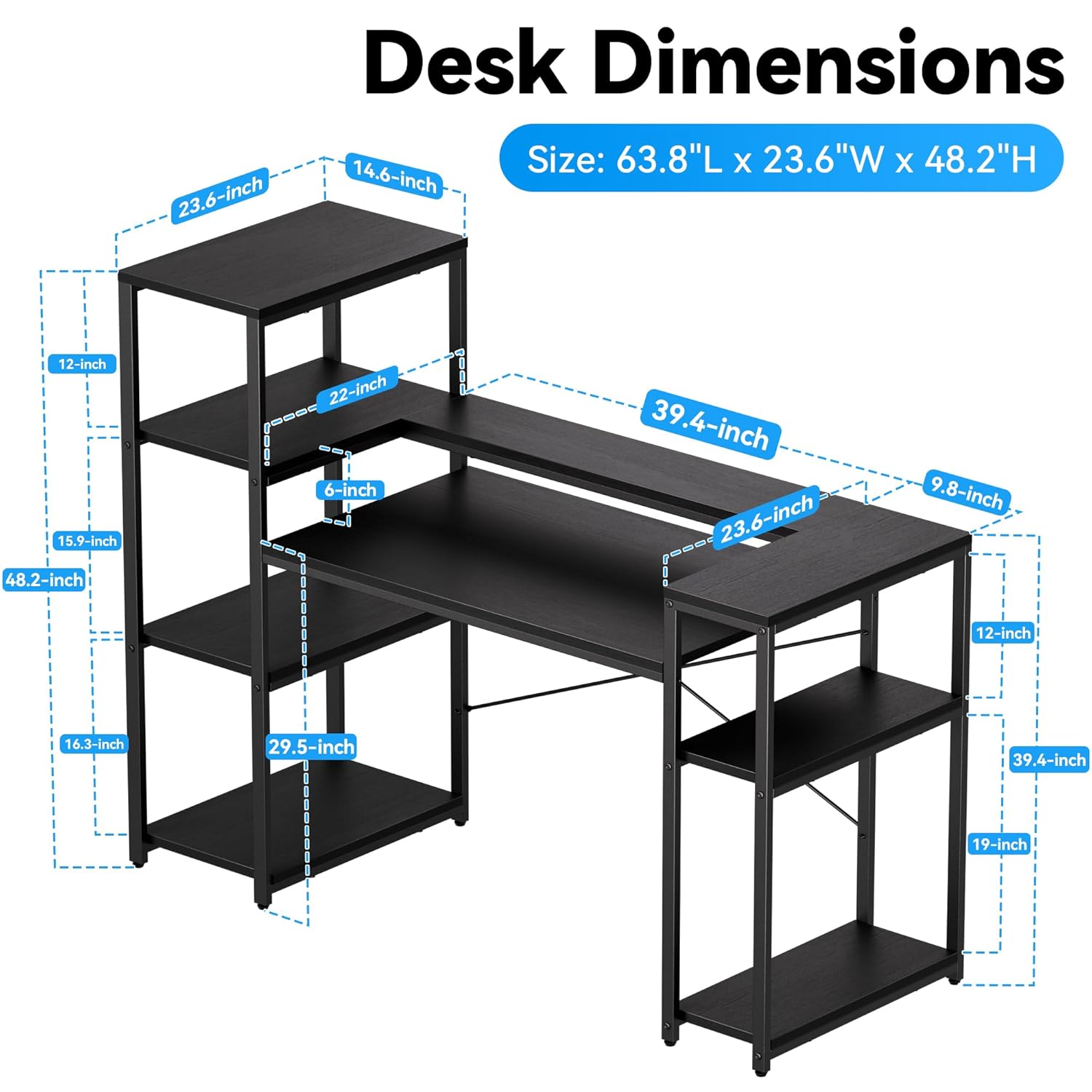 Hypigo Office Desk Storage Shelves Writing Working Station Desk Table