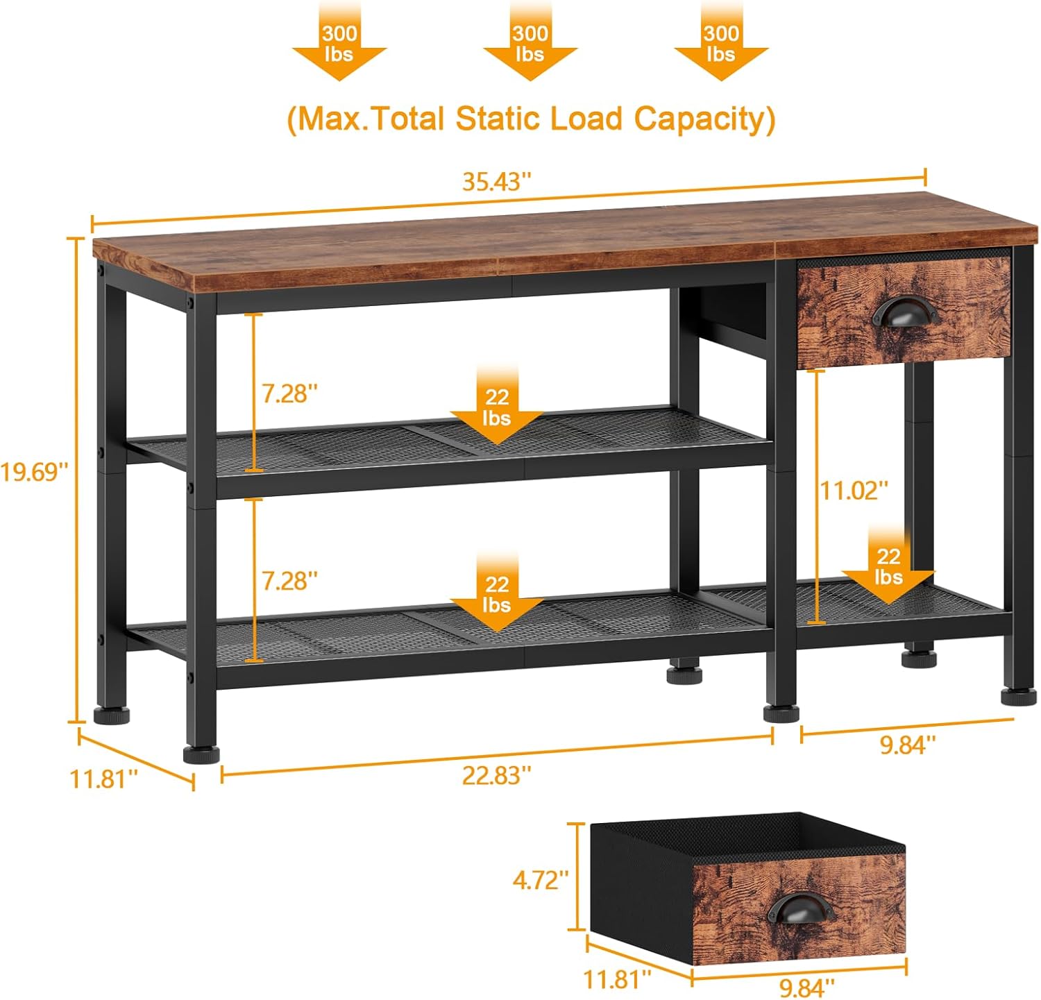 Furnulem 3-Tier Shoe Rack Indoor Organizer Drawer Bench