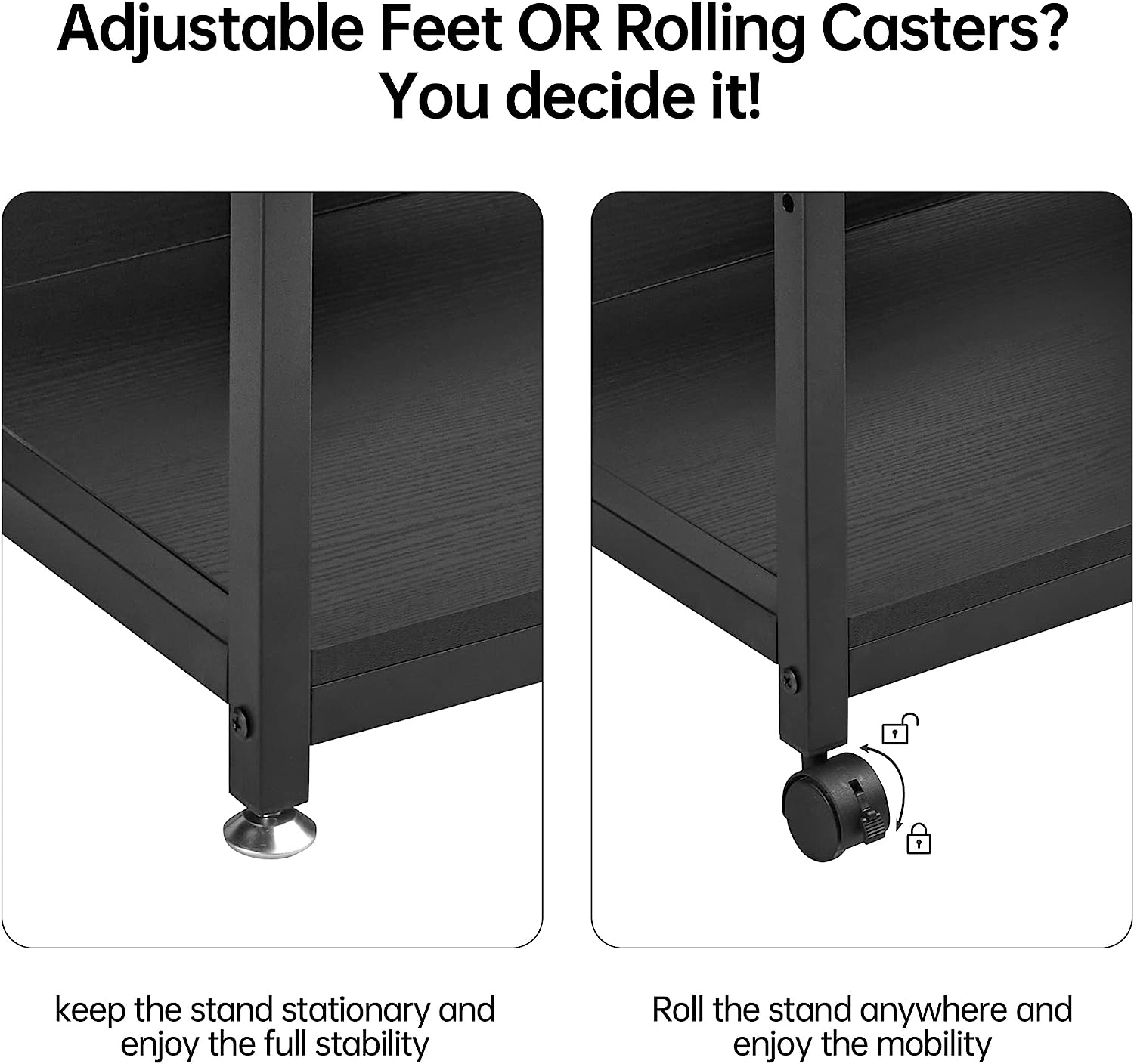 Printer Stand with Adjustable Storage Shelf, Large Tall Printer Table with Wheels - waseeh.com