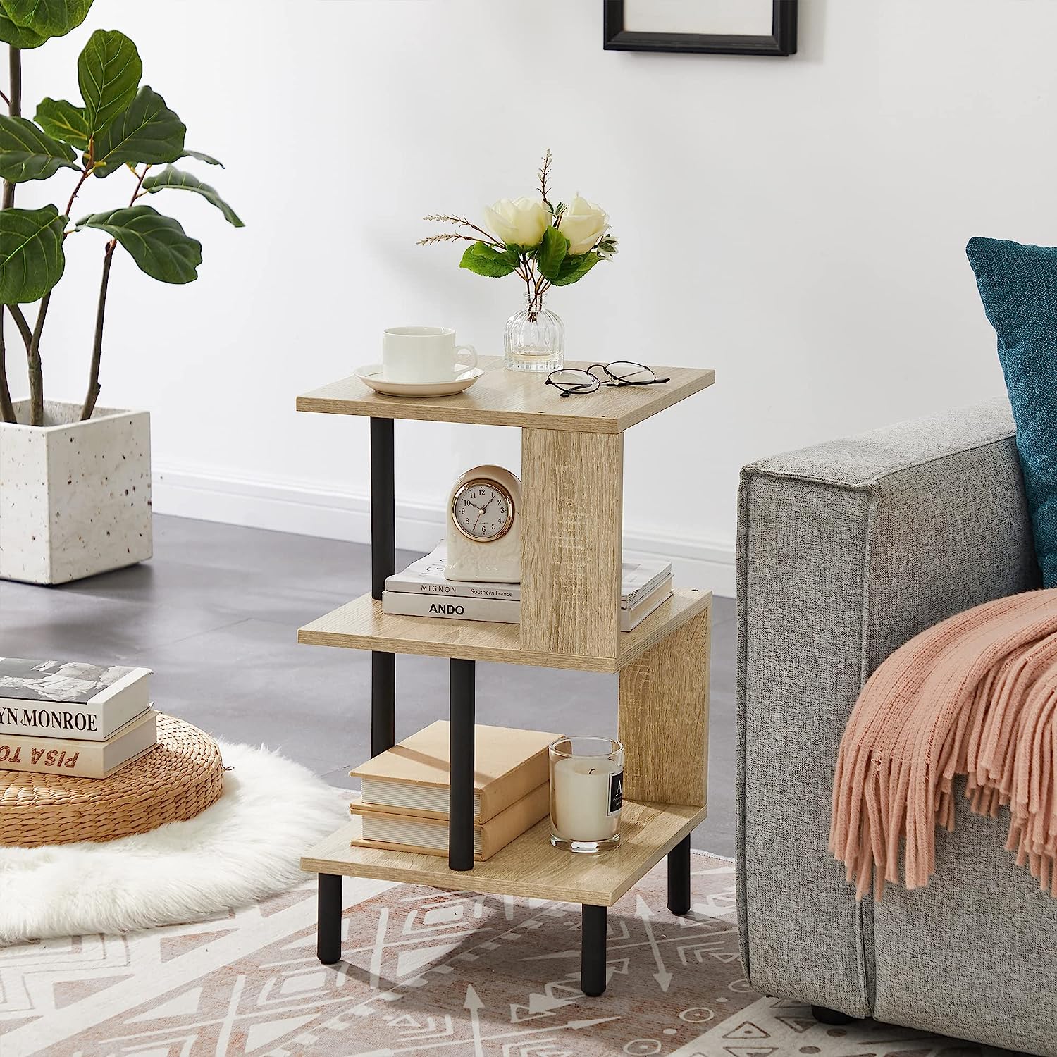 S-Shaped End Table with Storage Shelf - waseeh.com