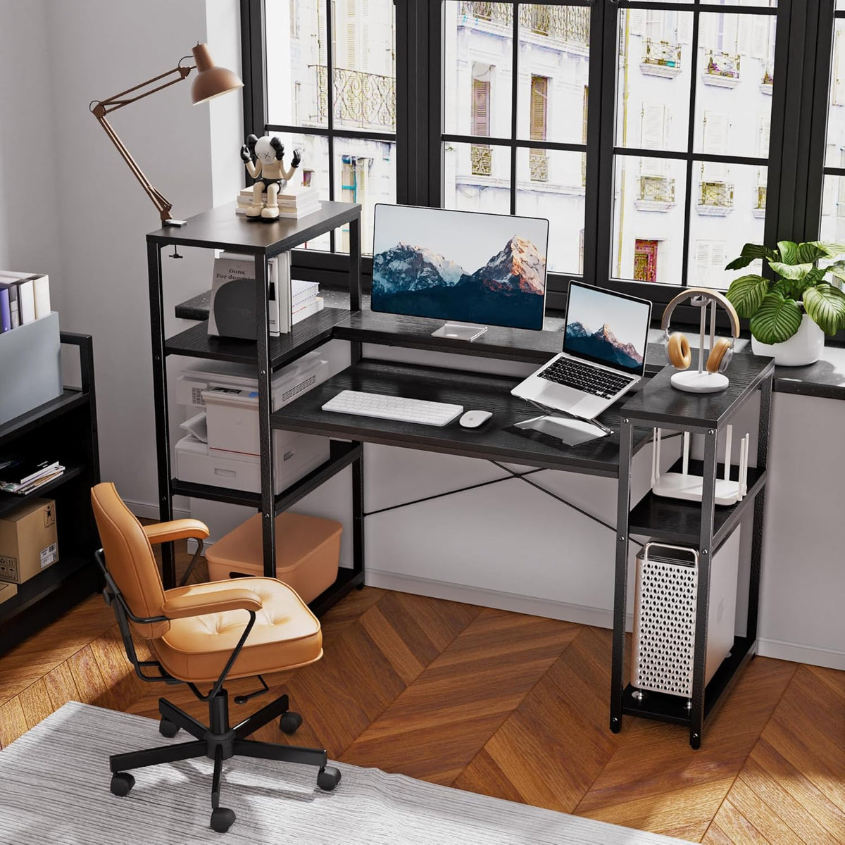 Hypigo Office Desk Storage Shelves Writing Working Station Desk Table