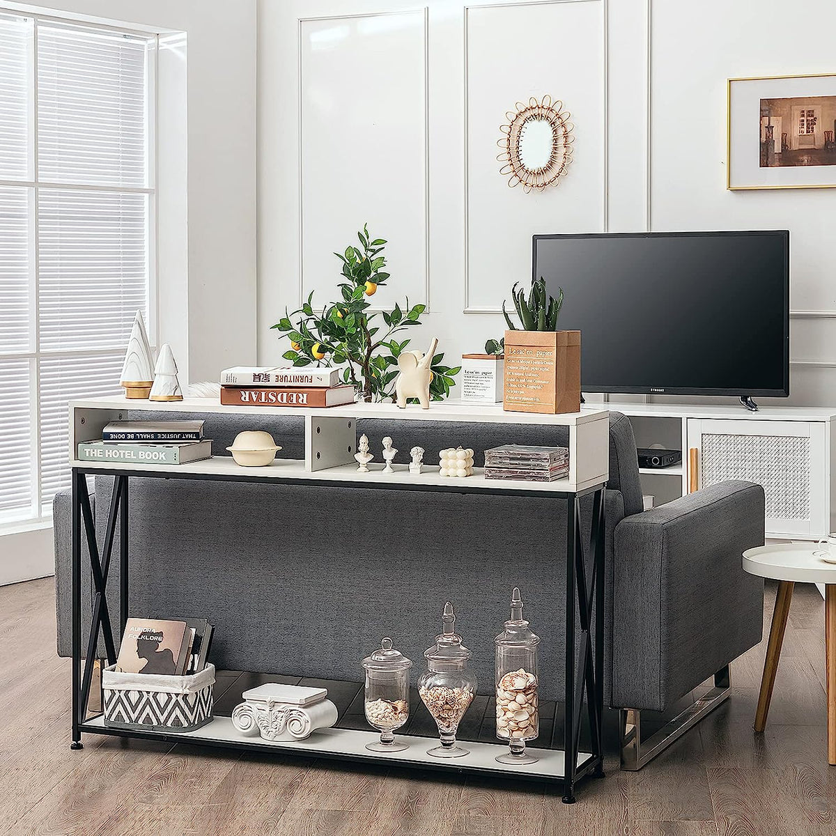 3-Tier Console Table Wood Sofa Table with Open Shelf - waseeh.com