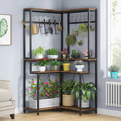 Sillison Tall Flower Shelf with 15 Hanging Hooks Planter Rack