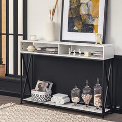 3-Tier Console Table Wood Sofa Table with Open Shelf - waseeh.com