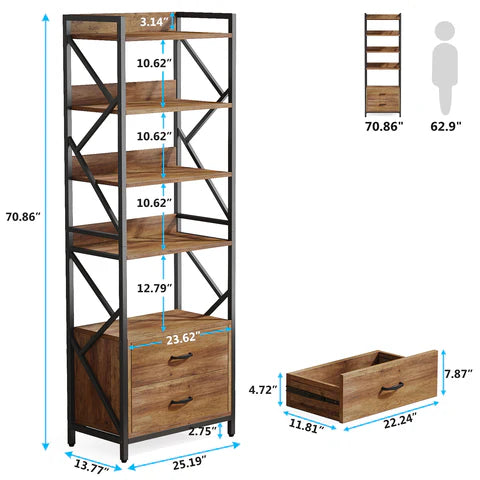 Tomers Living Lounge Bookcase Organizer Rack with 2 Drawers