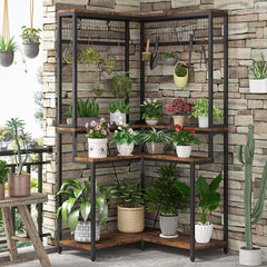 Sillison Tall Flower Shelf with 15 Hanging Hooks Planter Rack