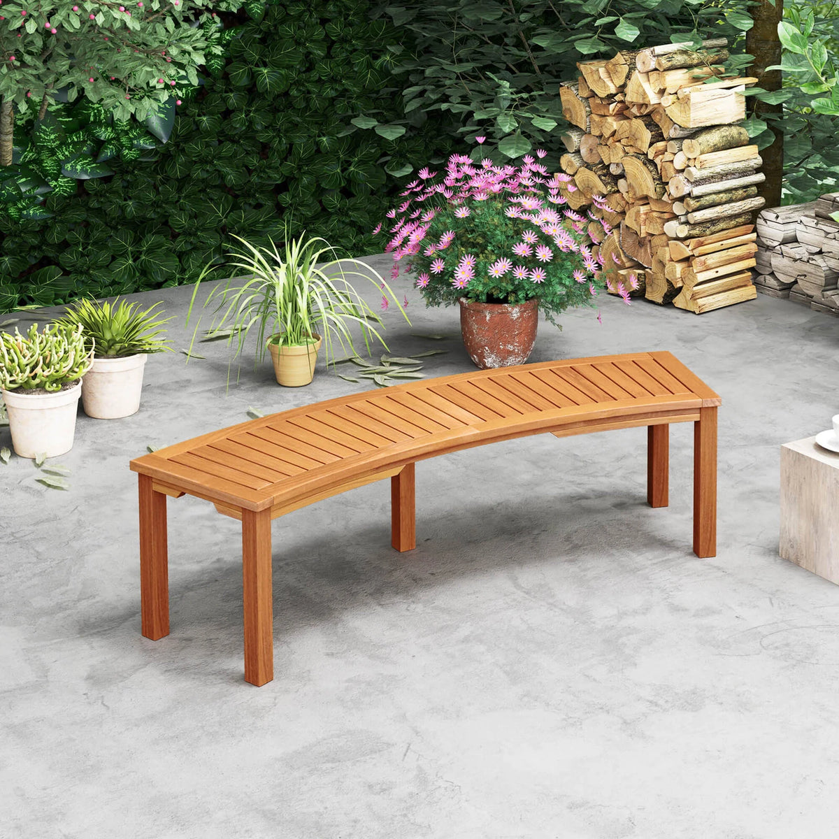 Curaiza Outdoor Curved with Slatted Seat Solid Bench