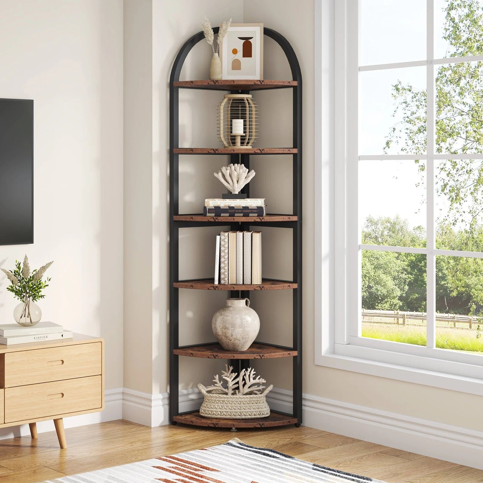 Neror Living Lounge Edge Tall Corner Bookshelf & Bookcase Organizer Rack