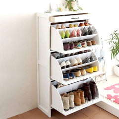 3 Tier Rolling Door Wooden Shoe Rack