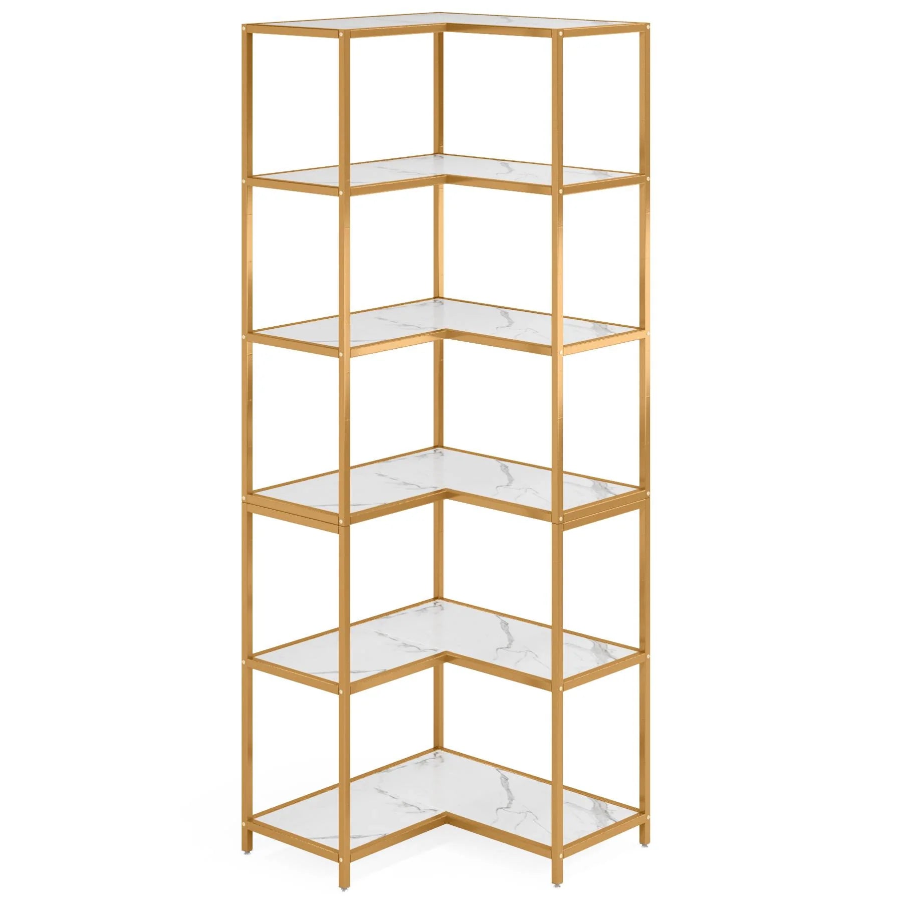 Powded 6-Shelf Corner Bookcase Organizer Rack