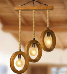 Triple Ring  Lamp with Handmade Rope