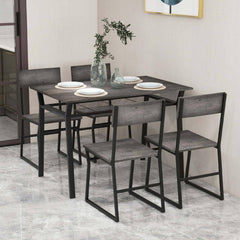 Pikkizi Industrial Rectangular Kitchen Dining Room Chairs Table (Set of 5)