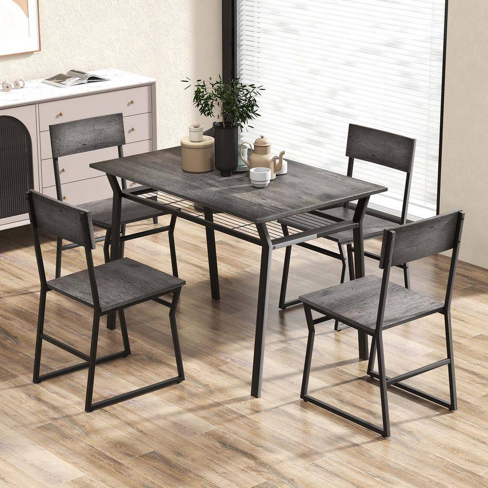 Pikkizi Industrial Rectangular Kitchen Dining Room Chairs Table (Set of 5)