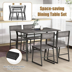 Pikkizi Industrial Rectangular Kitchen Dining Room Chairs Table (Set of 5)