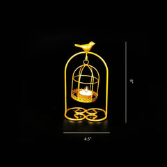 Bird Full Cage Metal Golden Candle Stand with Glass Pot - waseeh.com