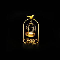 Bird Full Cage Metal Golden Candle Stand with Glass Pot - waseeh.com