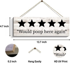 Funny "Would Poop Here Again" Wall Caption Bathroom Decor - waseeh.com