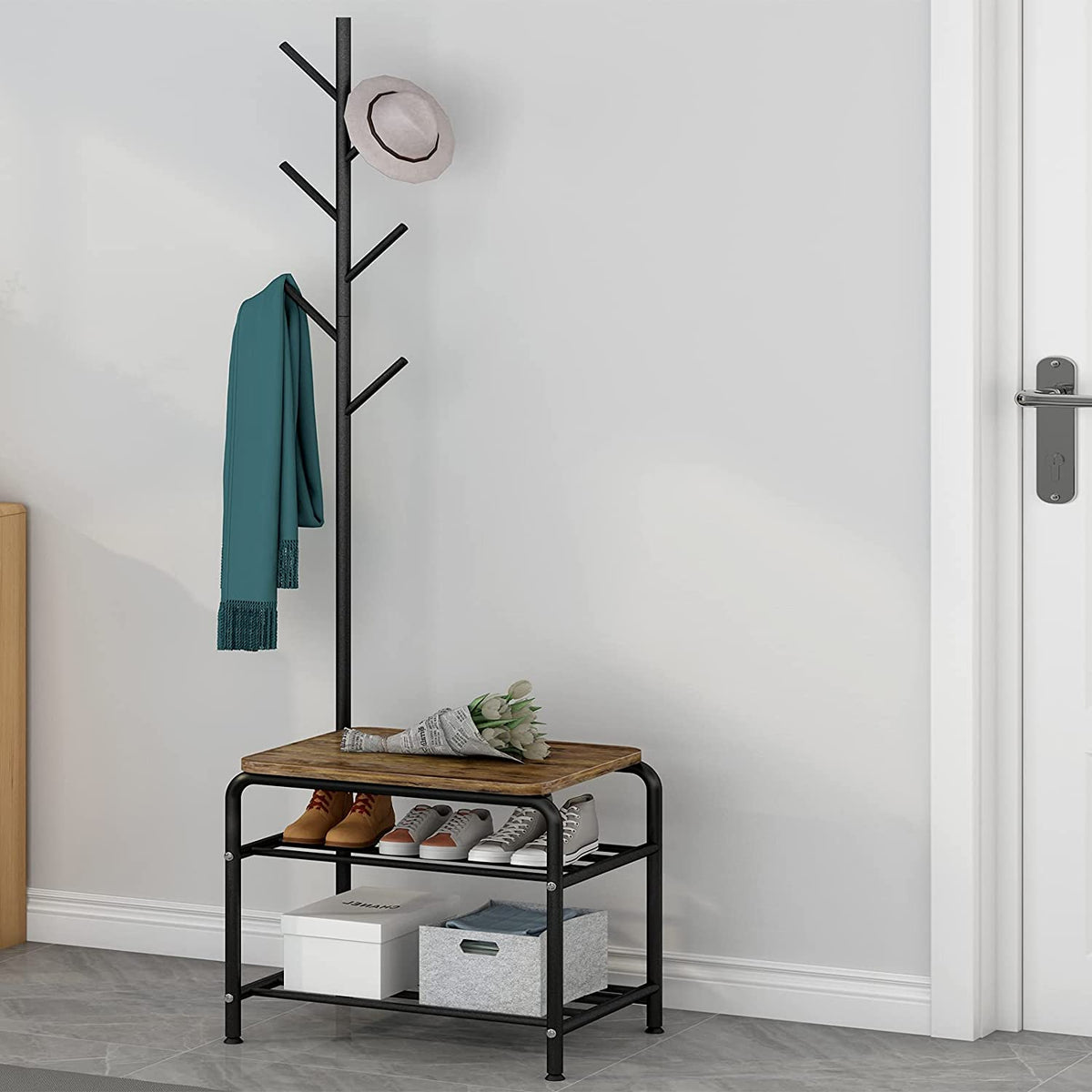 Out Bounds Industrial Coat Shoe Tree Entryway Living Bedroom Organizer Rack - waseeh.com