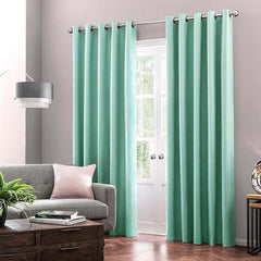 Ready Made Cotton Duck Plain Curtains with Lining & Stainless Steel Eyelet 8 Feet Length - waseeh.com