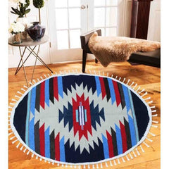 Round Geometric - Hand-woven Woolen Rug - Round Large - 4' x 4' - waseeh.com