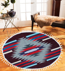 Round Geometric - Hand-woven Woolen Rug - Round Large - 4' x 4' - waseeh.com