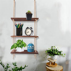 Rope Floating Solid Wood Wall Hanging Shelves Decor - waseeh.com